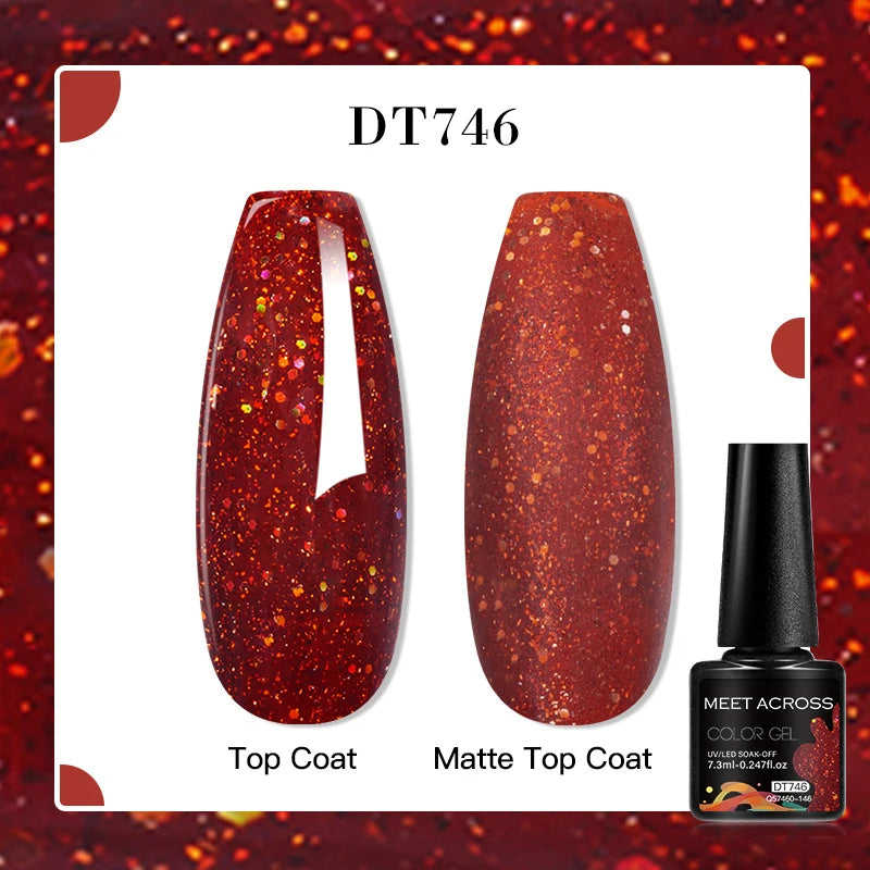MEET ACROSS 160 Colors 7.3ml Gel Nail Polish Vernis Glitter Sparkly Semi Permanent Soak Off LED UV Gel Varnish Nail Art Manicure