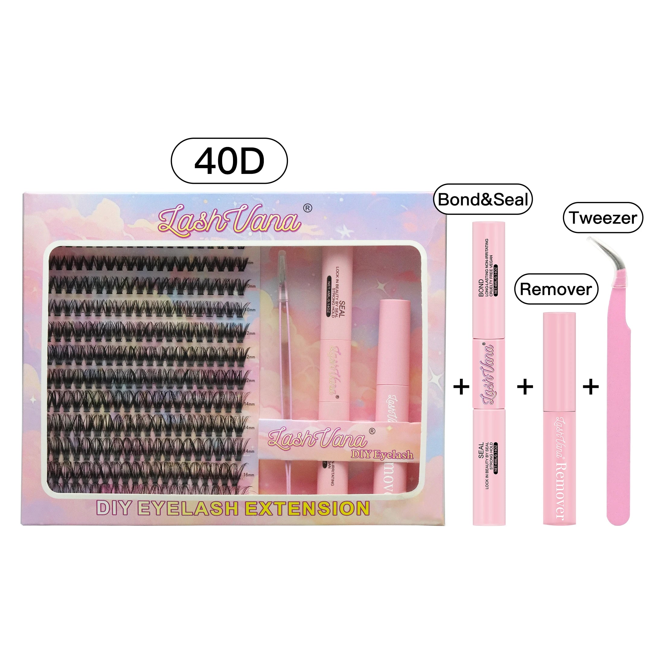 DIY Lashes Extension Kit Eyelashes 40D 8-16mm 240PCS Clusters Lash Bond and Seal Makeup Tools for Gluing  Lashes Gluing Glue