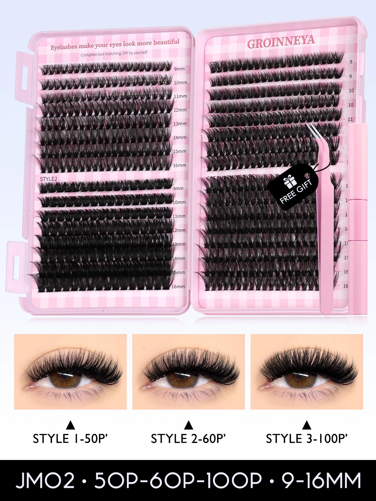 GROINNEYA Lash Clusters Kit Cat Lashes 640 Pcs with Lash Bond & Seal Cluster Eyelash Extensions Eyelash Clusters Kit DIY at Home