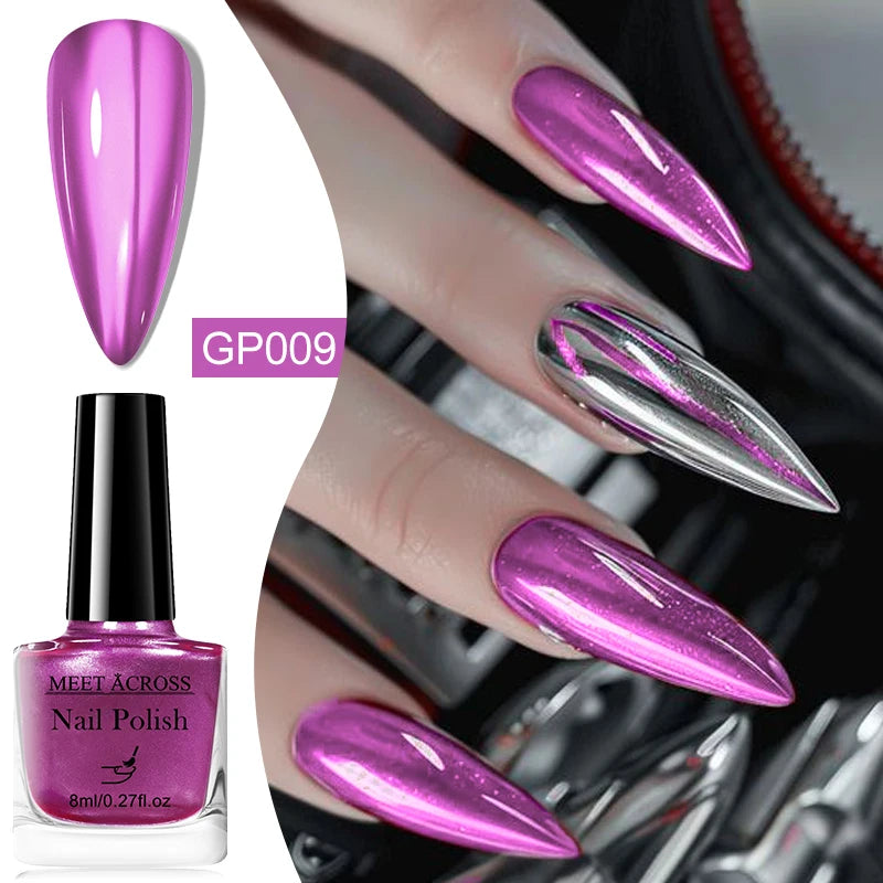 8ml Mirror Metallic Nail Polish No Need Lamp Curing Air Dry Salon Quality Soak-Off Long Lasting Varnishes DIY Manicure Design