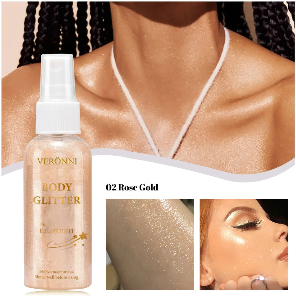 Liquid Shimmer Body Highlighter Oil Makeup,Glitter Spray Oil Lotion,Full Body & Face Glow-Up Liquid Lotion for All Skin Type