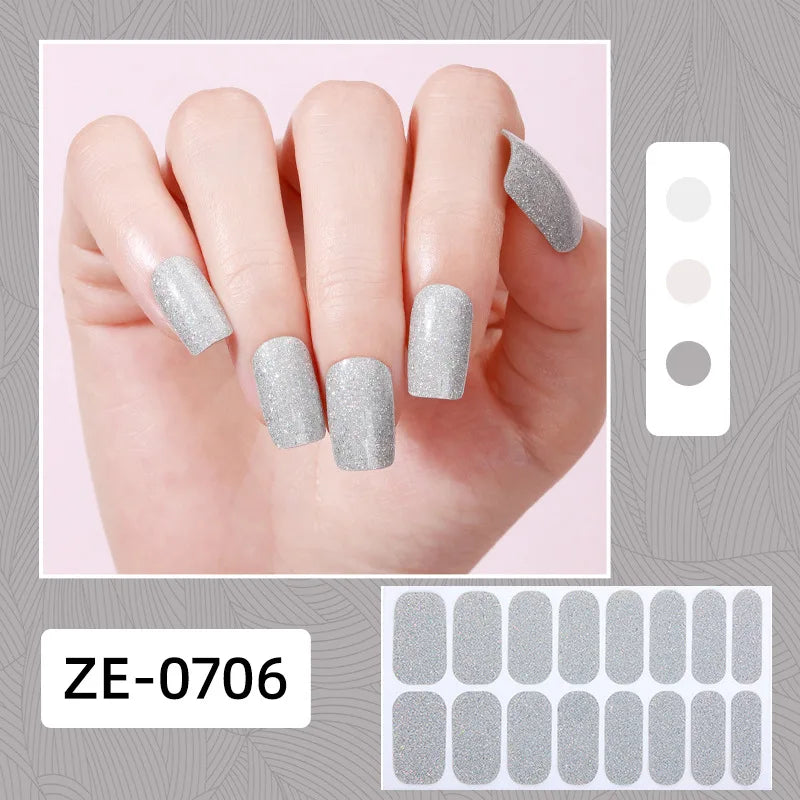 Gradient Cat Eye Style Nail Art Stickers, 16-Piece Set Self-Adhesive Waterproof Glitter False Nail Decals