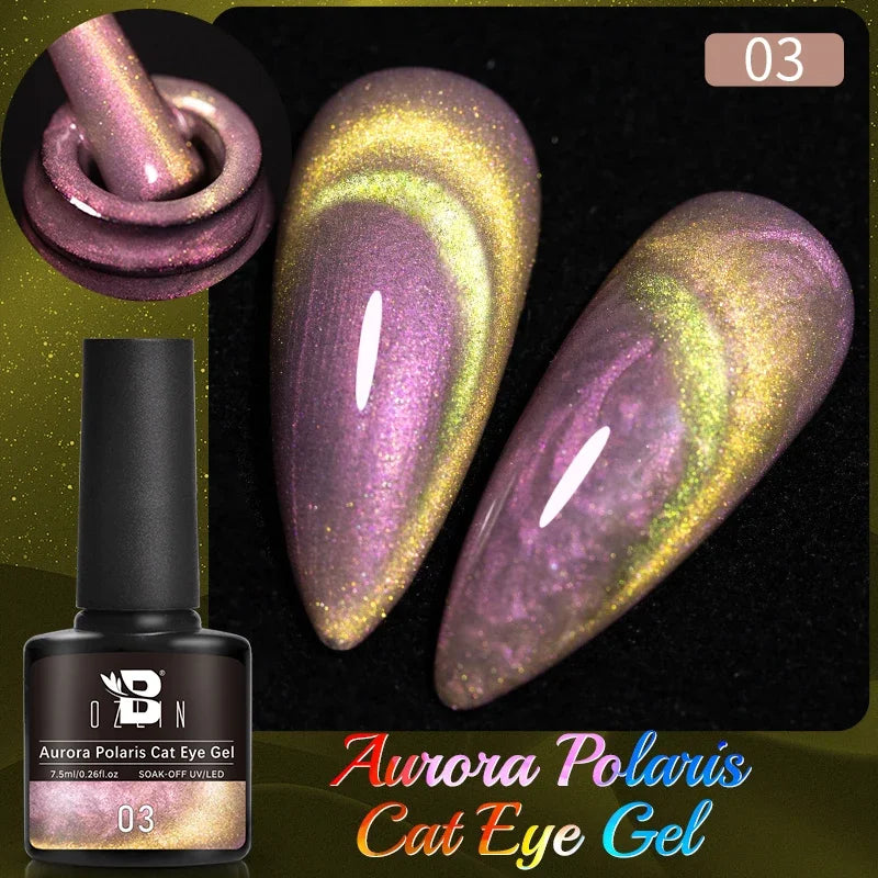 AWStorG 7.5ml Golden Gradient Cat Eye Nail Polish Gel Phototherapeutic Gel Soak Off Nail Magnetic Gel Polish Nail Art DlY