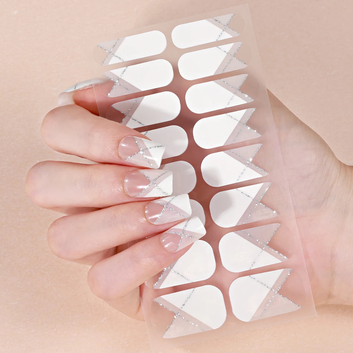 16tips DIY Baking-Free Nail Stickers French Stripe Lines Adhesive Nail Strips Patch Slider Full Cover Nail Decoration Decal