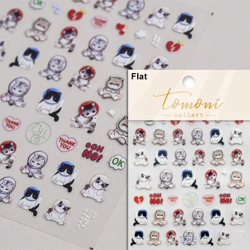 Cute Cat Eye Fishbone Animals Leopard Cat Ginger Cat Kitten Exclamation Point Paw Self Adhesive Nail Art Sticker Manicure Decals