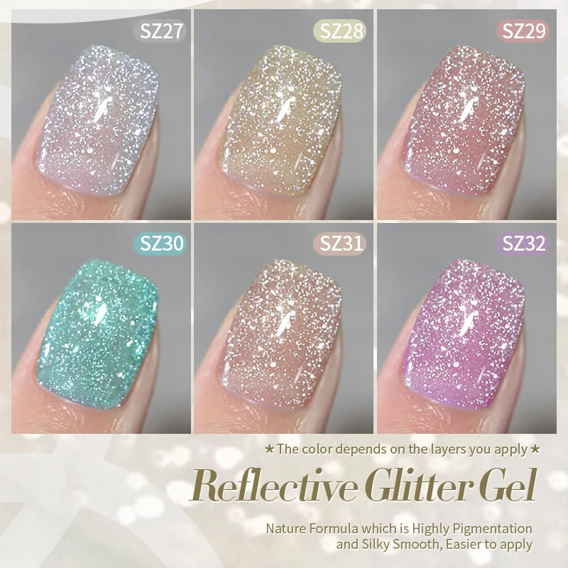 BORN PRETTY 10ml Sliver Carat Mirage Reflective Glitter Gel Nail Polish Sparkling Ultra Shine Soak Off UV Nail Art Gel Varnish