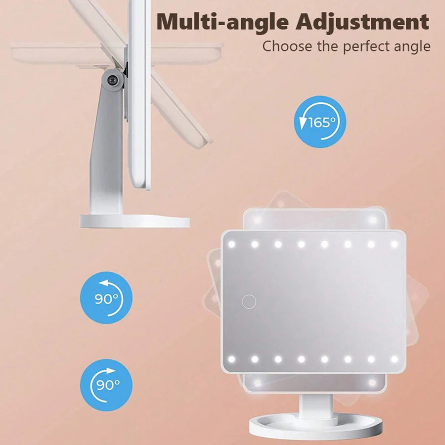 16 LED Light Vanity Mirror with Storage Base - 360° Rotating Touch-Sensitive Desktop Makeup Mirror (Dimmable Lighting)
