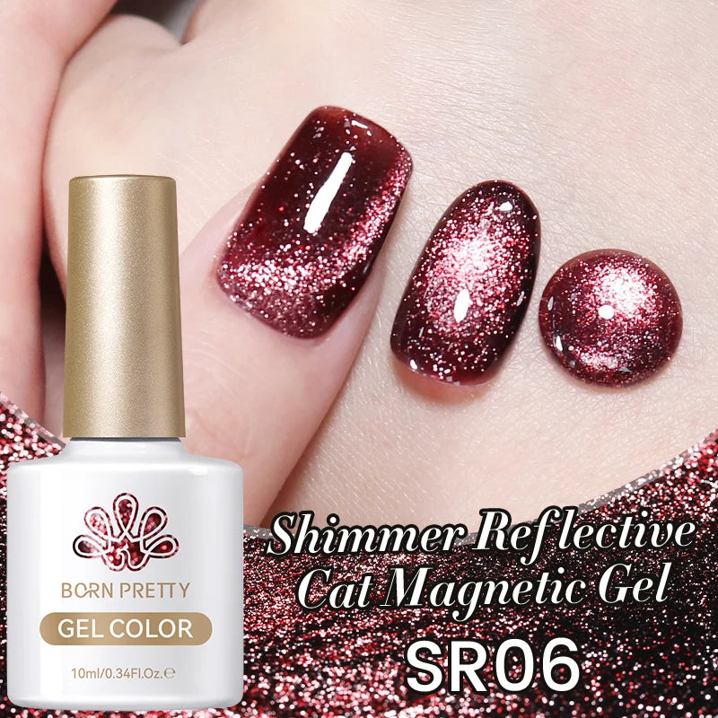 BORN PRETTY 10ml Silver Shining Reflective Cat Magnetic Gel Nail Polish Crystal Glitter Soak Off UV LED Nail Art Gel Varnish