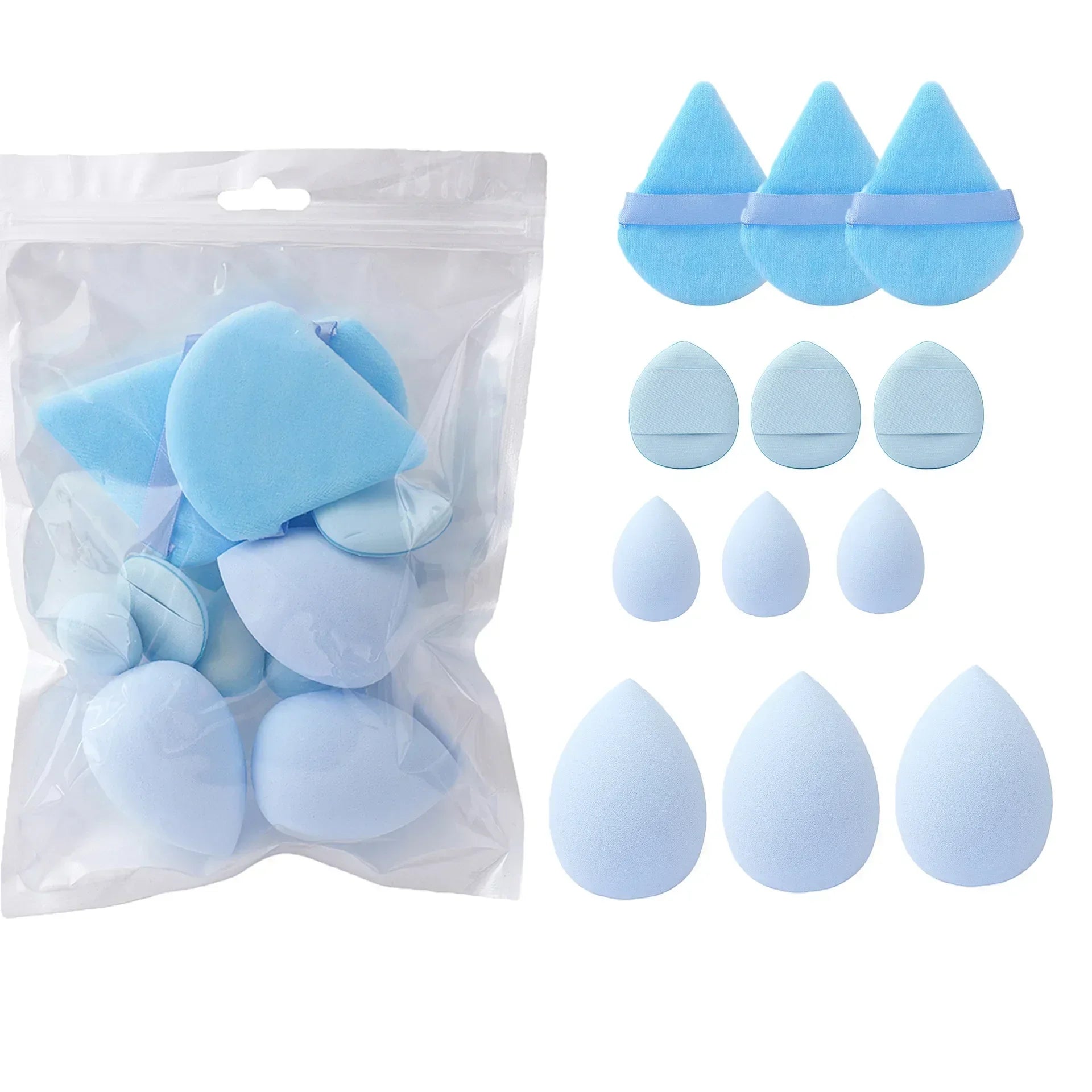 12-Piece All-Purpose Makeup Sponge Set, Made of 3 loose Powder Puffs, 3 Mini Air Cushion Puffs, 3 Beauty Eggs and 3Mini Beauty