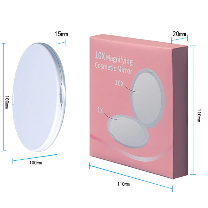 Portable Mini Makeup Mirror Compact Pocket Handheld Mirror 10x Magnifying Double Sided Makeup Mirror Travel Beauty Cosmetic Tool