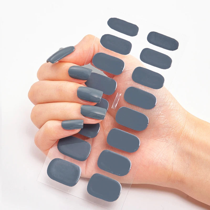 DIY Semi Cured Gel Nail Stickers Long-Lasting Solid Color Nail Strips Patch Slider Nail Sticker Full Cover Decal Manicure Patch