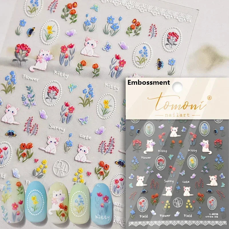 Cute Cat Eye Fishbone Animals Leopard Cat Ginger Cat Kitten Exclamation Point Paw Self Adhesive Nail Art Sticker Manicure Decals