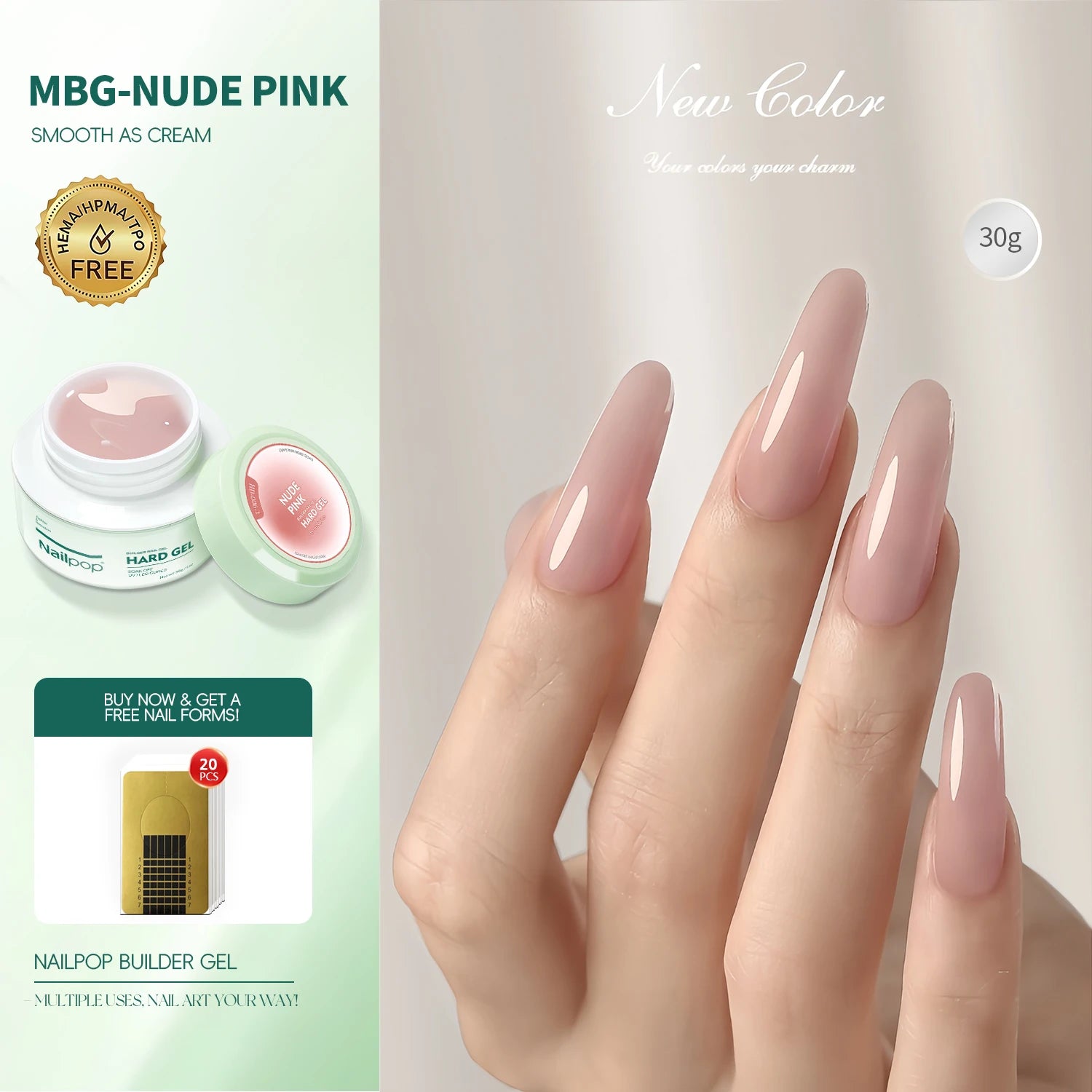 Nailpop 30g HEMA-FREE Builder Gel Milky Smooth UV Nail Gel for Extension Long Lasting Hard Gel Nail Strengthen Nail Art Design