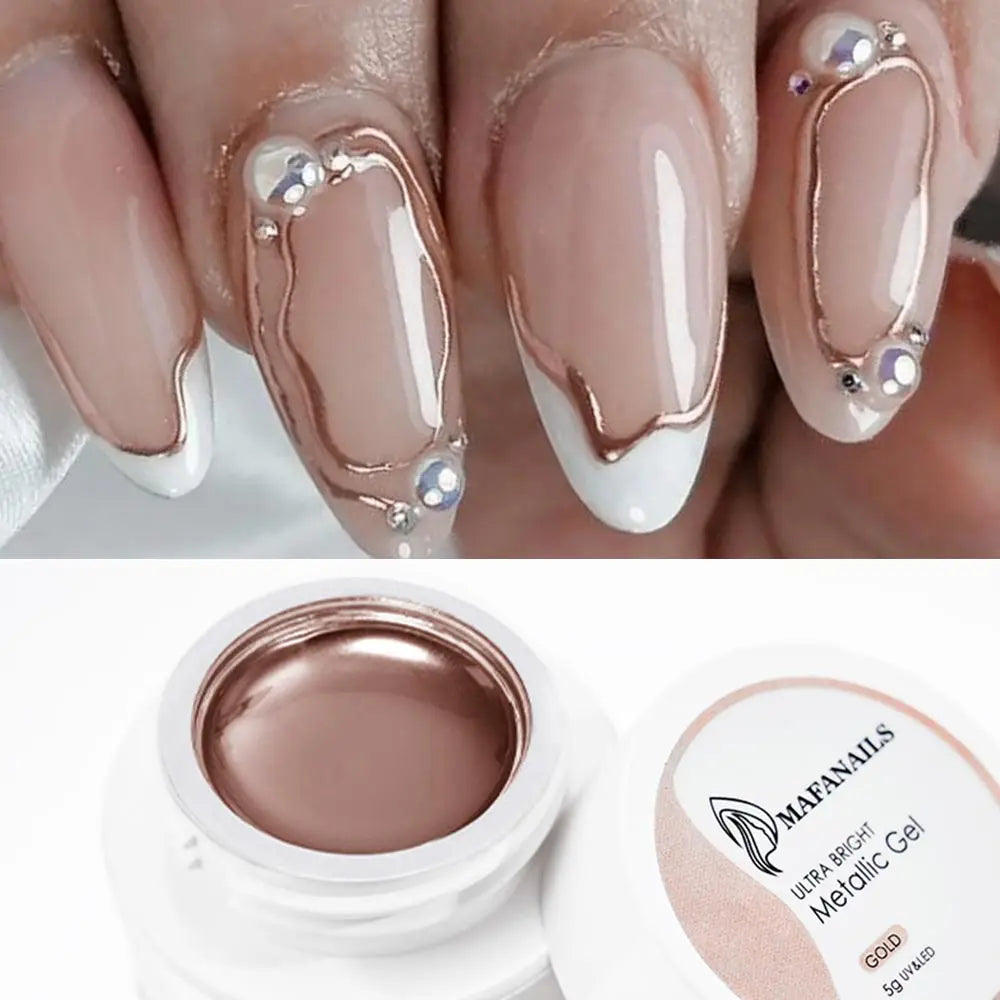 5/7/8/10ml Metallic Gel Gold Mirror Effect Gel Nail Polish French Design Line Flower Drawing Gel Nail UV Soak Off Polish Varni
