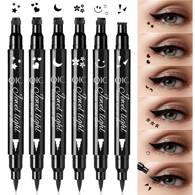 Double Ended Eyeliner With Eye Stamp Liquid Felt Tip Eyeliner Pen Black Waterproof Long Lasting and Smudge Proof Makeup Women