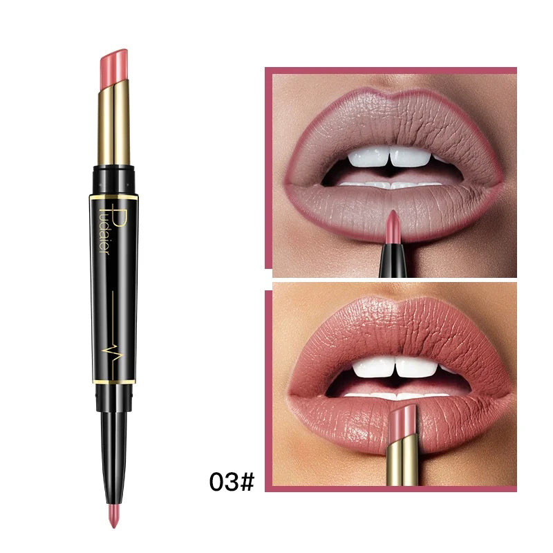1pcs Matte Lip Liner & Lipstick 2 in 1 Double Ended Waterproof Long Lasting Non-Fading Smooth Velvet Nude Makeup Tool for Women