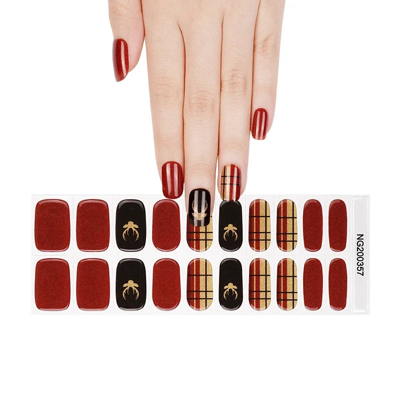 16/20Tips Semi-Cured Nail Wraps Simple Color Adhesive Full Cover Stickers for Nails UV Lamp Need Press On Nails DIY Manicure
