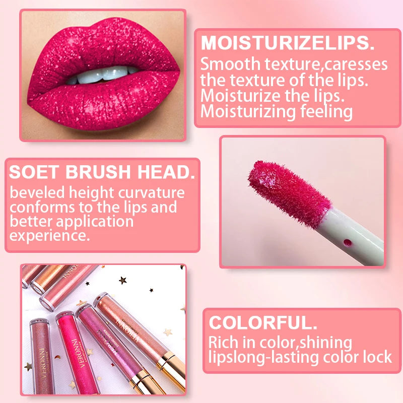 10 Colors Diamond Shimmer Glitter Lip Gloss Waterproof Matte Glitter Liquid Lipstick Diamond Pearl Colour Lip Gloss Sexy Make Up