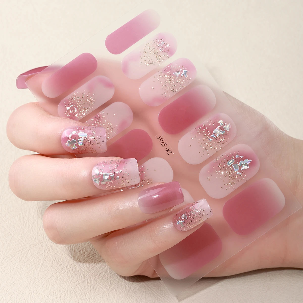 14Tips DIY Baking-Free Nail Stickers Shining 3D Rhinestone Self-Adhesive Nail Strips Full Cover Nail Decoration Decal