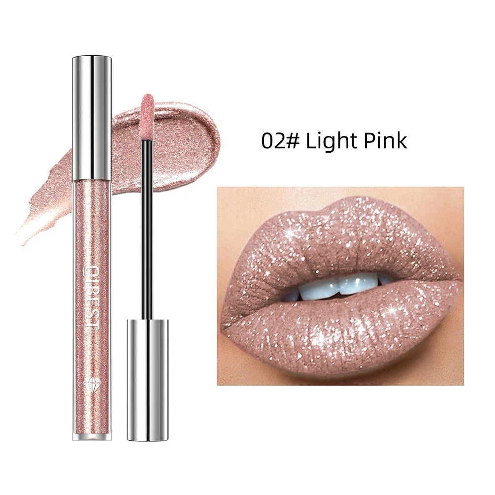 QIBEST Diamond Liquid Lipstick Lip Tint 6 Colors Moisturizing Long-Lasting Makeup Gray Sparkling Waterproof Lip Gloss Cosmetics