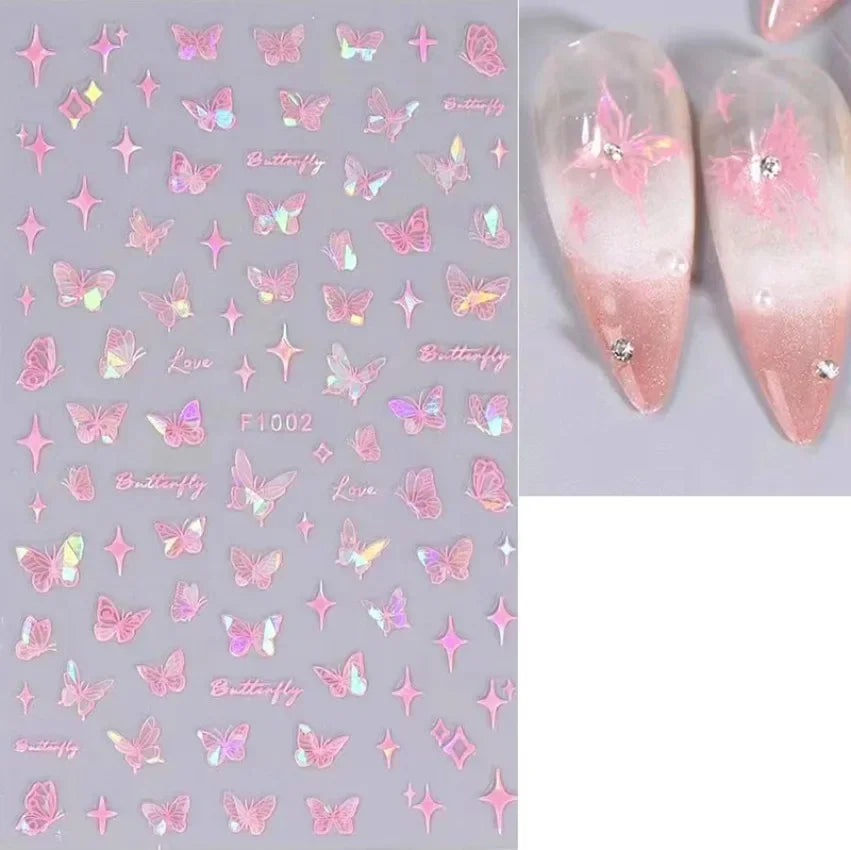 Elegant Butterfly Nail Manicure Stickers Blue Butterflies Leopard Retro Flowers Adhesive Decal Wedding Charm Manicure Tips