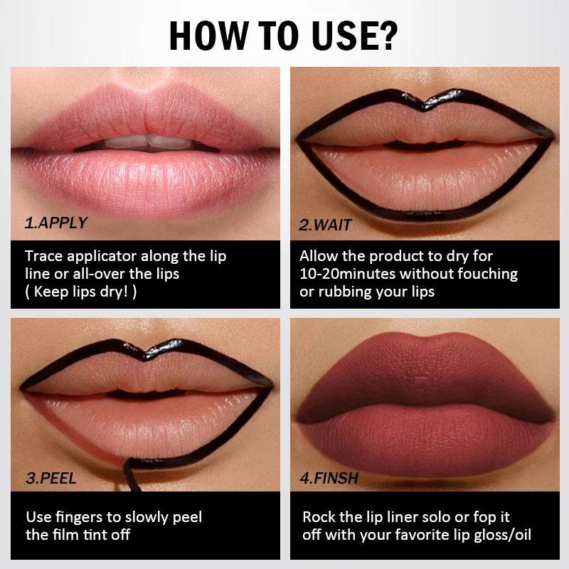 O'CHEAL Peel Off Lip Lip Liner Long-Lasting Lip Gloss High Color Rendering Tear-off 6 Color Waterproof  Matte Lip liner Makeup