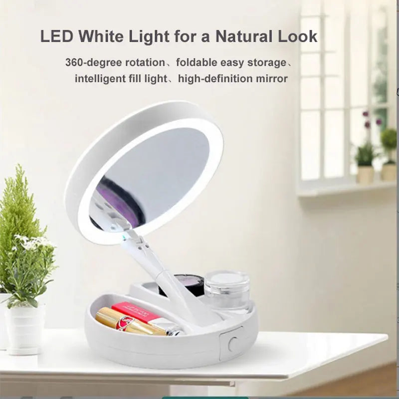 1X 10x Magnifying Vanity Mirror with LED Lighted Flexible Foldable Desk Makeup Mirror Lighting Dressing Makeup Lamp