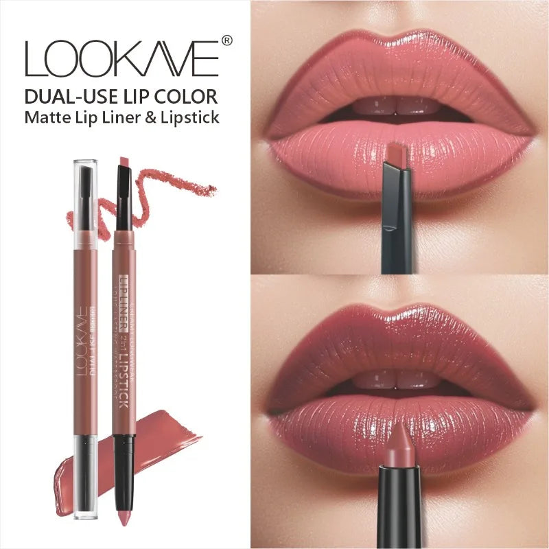 2-in-1 Lipstick & Liner Double Ended Matte Lipstick with Lip Liner, Waterproof & Long Lasting, Creamy Transfer-Proof Finish