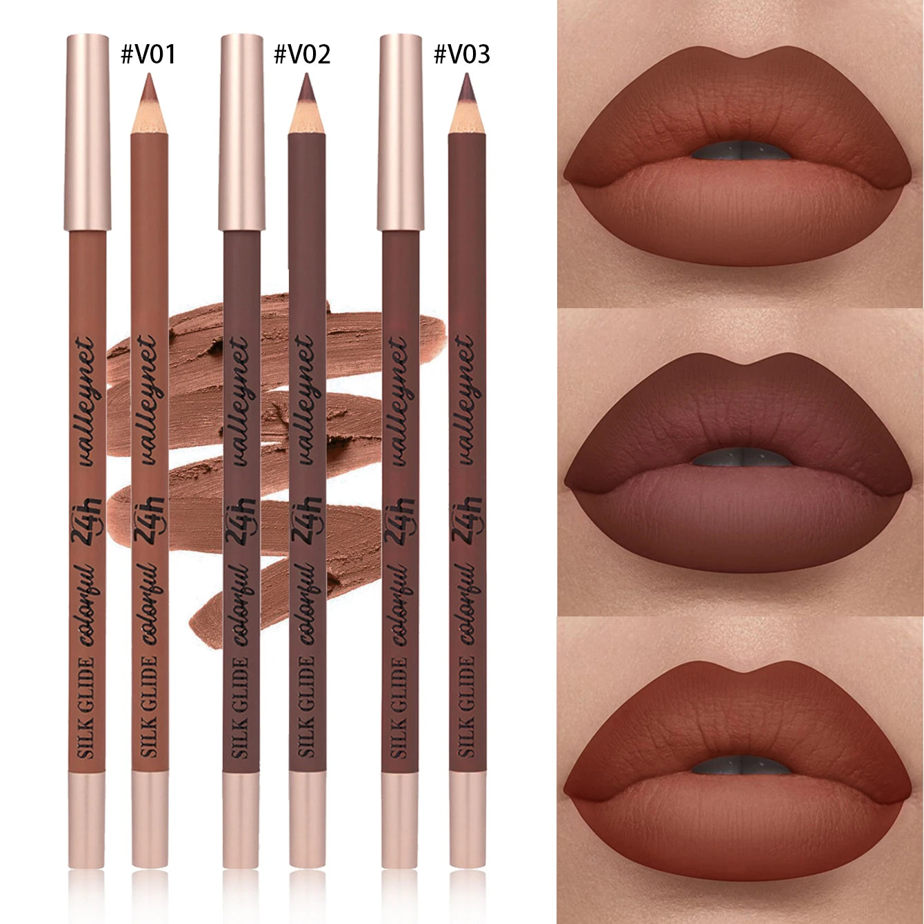 3Pcs/Set Brown Matte Lip Liner | Creamy waterproof formula | Long-lasting, waterproof, smudge-resistant | Highly pigmented