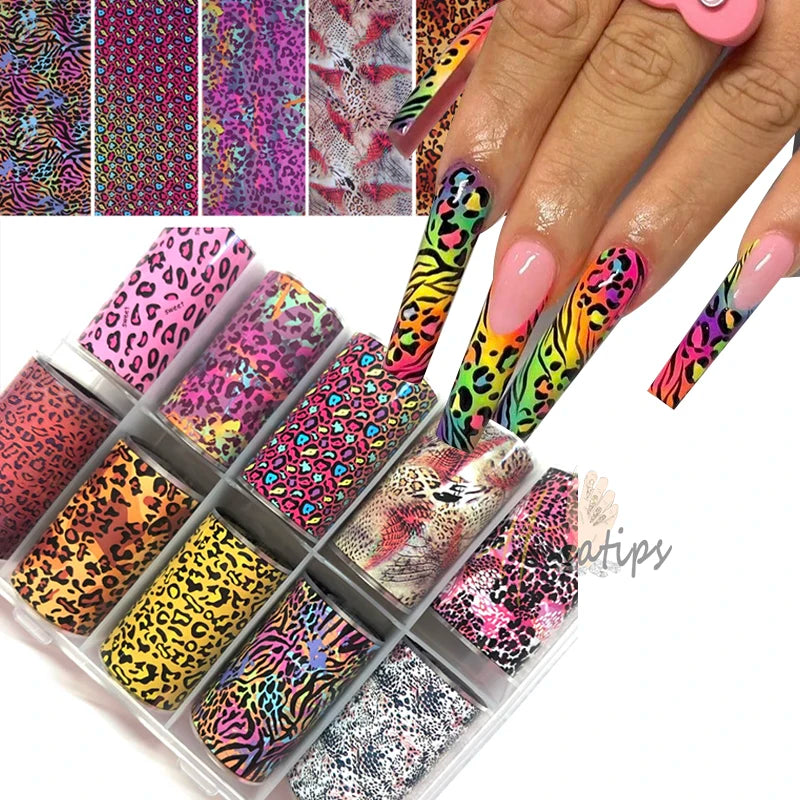 Neon Jelly Animal Nail Foils for Transfer Paper Stickers Sliders Adhesive Wraps DIY Water Leopard Print Nail Art Decorations