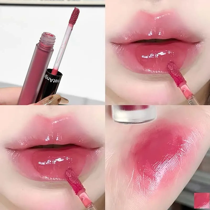 Berry Red Mirror Translucent Lip Gloss Hydrating Water Light Lipstick Clear Jelly Lip Glaze Nude Brown Moisturizing Makeup Tint