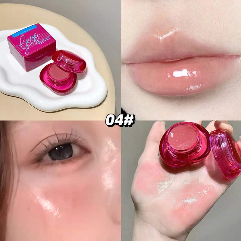 Canned Jelly Mirror Lipstick Peach Pink Lip Cheek Dual-use Cream Solid Lip Gloss Lasting Moisturizing Rouge Blush Korean Makeup