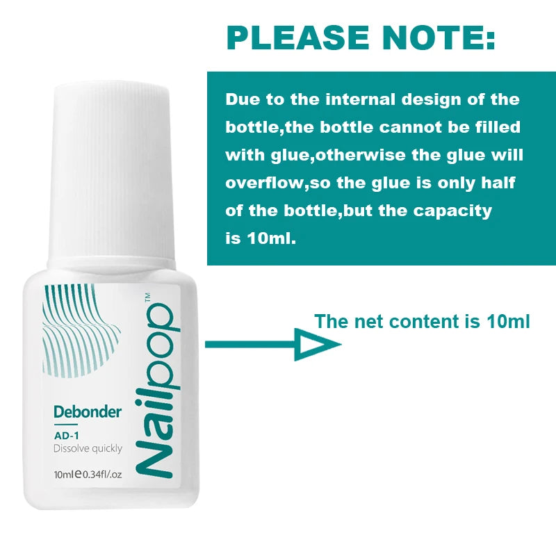 Nailpop 2pcs Removeing False Nails Debonder Glues for Rhinestone Remover Nail Art Debonder Fast Dissolve Liquid Accessories 10ml