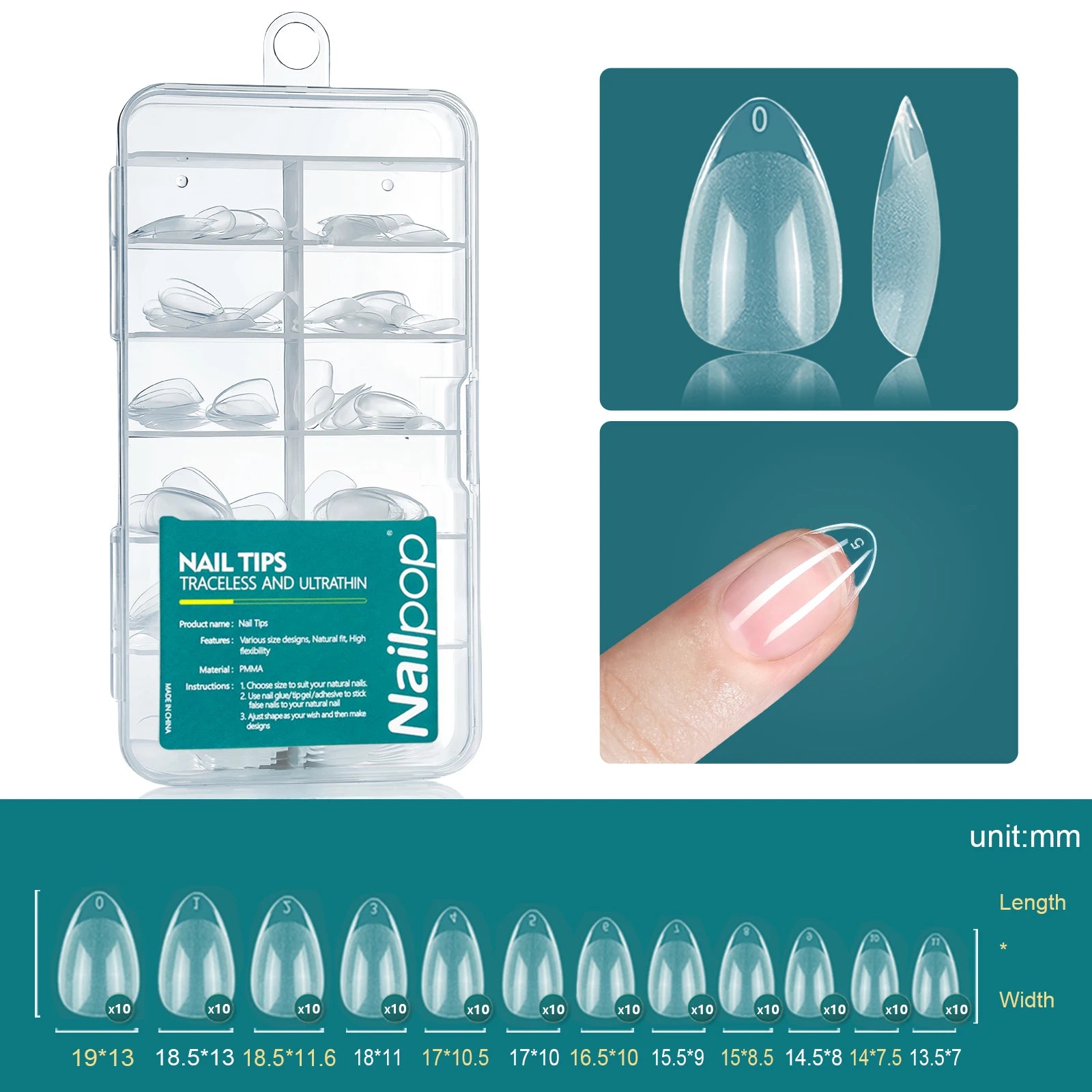 Nailpop 120pcs/box Gel X Nail Tips Medium Short Shape Almond/Square/Soft Gel Nail Tips False Nails Soak Off Easy Nail Extensions