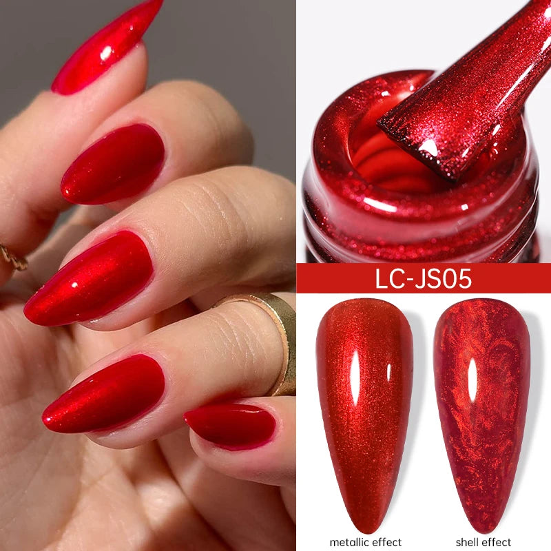 LILYCUTE 7ml Metallic Red Gel Nail Polish Winter Bright Chrome Glitter Mirror Enamel Gel Semi Permanent UV Soak Off Nail Art