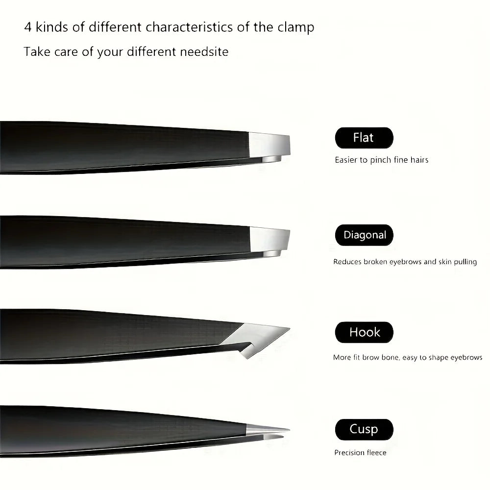 4 Pcs Set High-Quality Stainless Steel Eyebrow Tweezers  Suitable for Eyebrows Eyelashes Remove Beard Christmas Gift
