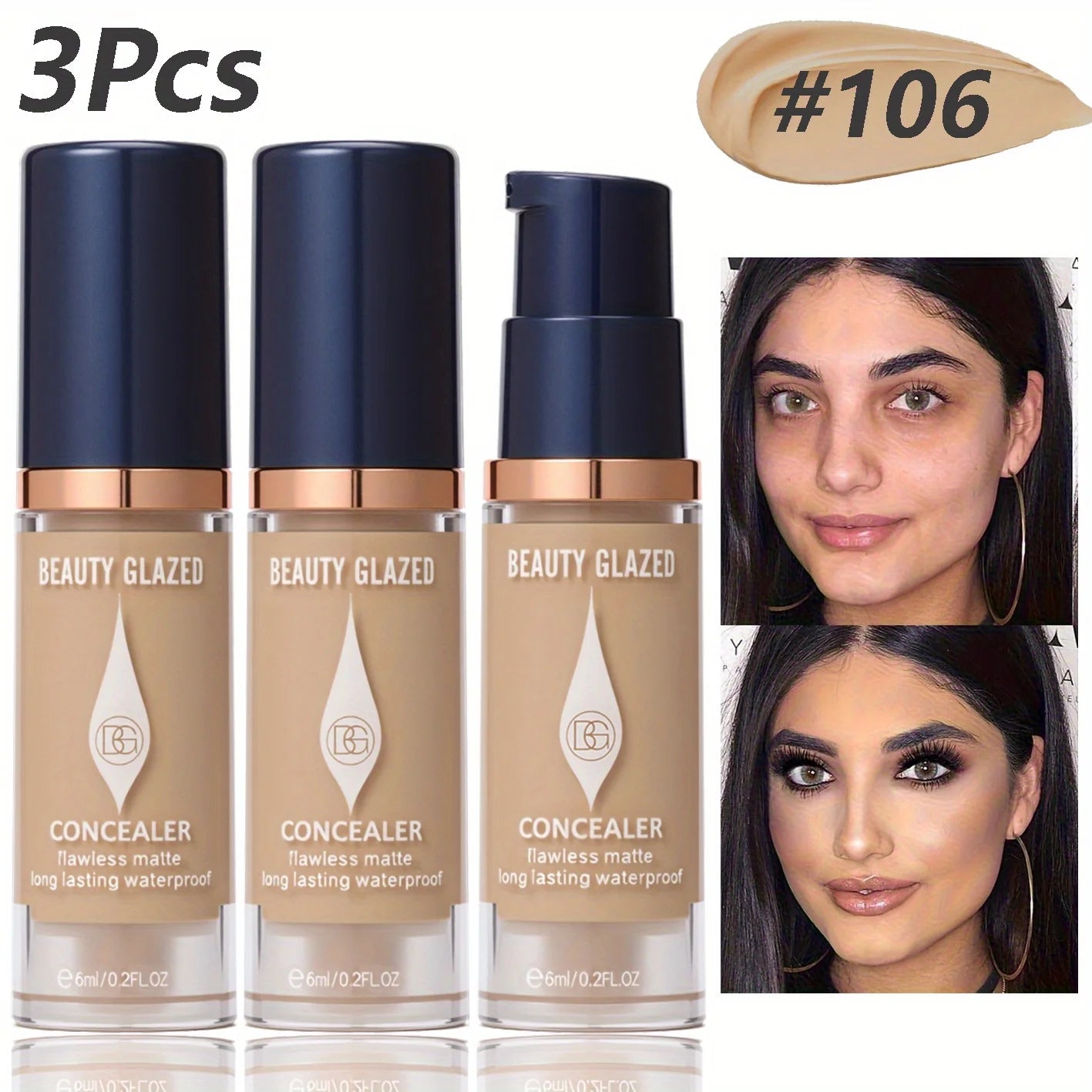 3Pcs/Set Full Coverage Concealer Foundation Long Lasting Waterproof Matte Finish Dark Spots Tattoos Travel Size Cosmetics