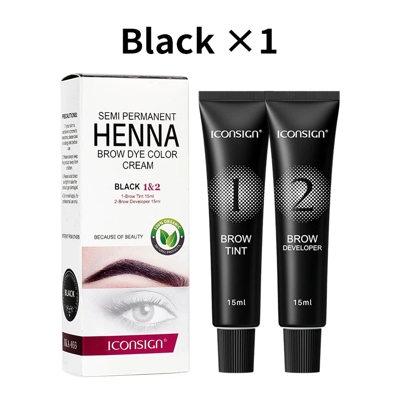 Professional Henna Eyelash Eyebrow Dye Tint 15-minute Fast Deying Cream Tattoo Brow Semi Permanent Eyebrows Tint Dye Makeup