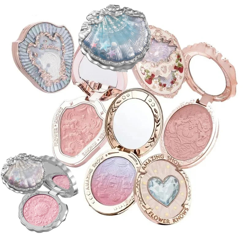 Flower Knows Strawberry Rococo Series Embossed Blush Fine Powder Makeup Smooth Long-Lasting Blusher Face Enhancing Makeup Color