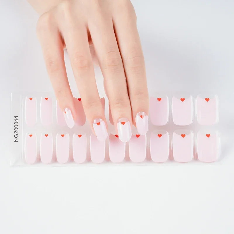 16/20Tips Semi-Cured Nail Wraps Simple Color Adhesive Full Cover Stickers for Nails UV Lamp Need Press On Nails DIY Manicure