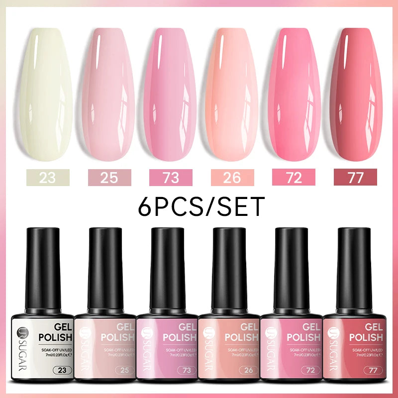 UR SUGAR 7ml All Season Gel Nail Polish Set Nude Pink Red Glitter Semi Permanent UV Gel Kits All For Manicure Soak Off Vernis