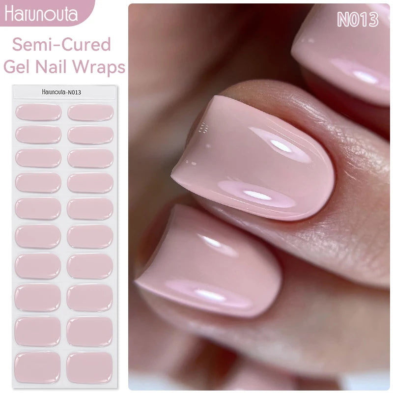 20Tips Gradient French Semi-cured Gel Nail Sticker UV Lamp Needed Full Cover Nail Gel Polish Wraps Manicure Press on Nails Decal