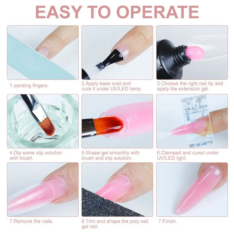 Poly Extension Gel Nail Set 8PCS 15ML Fast Builder Extension Gel Varnish for Manicure Salon 3D Art DIY Nail Extension Thickening