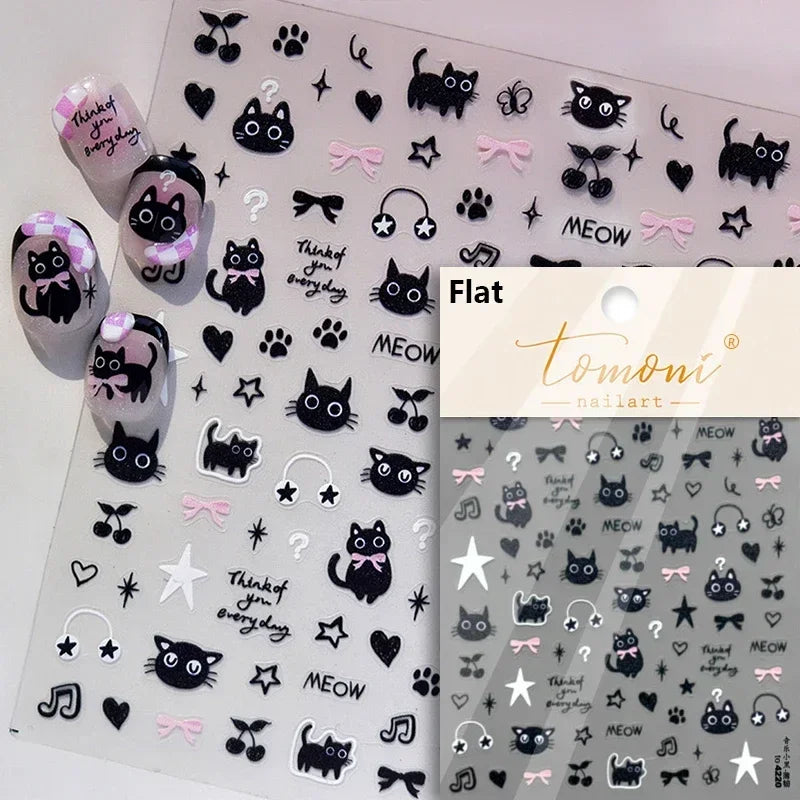 Cute Cat Eye Fishbone Animals Leopard Cat Ginger Cat Kitten Exclamation Point Paw Self Adhesive Nail Art Sticker Manicure Decals
