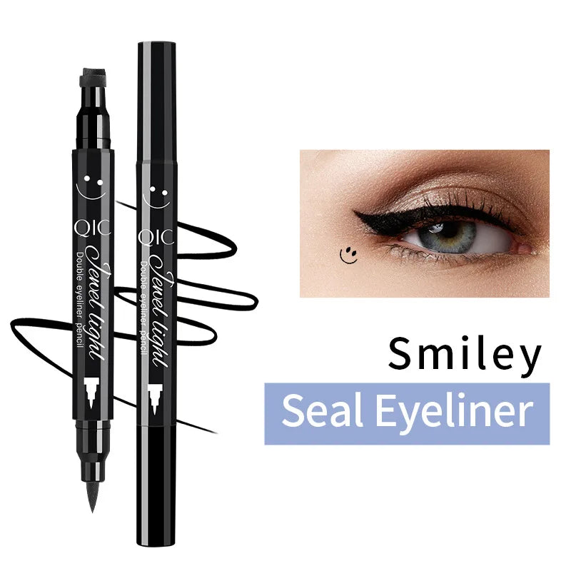 Double Ended Eyeliner With Eye Stamp Liquid Felt Tip Eyeliner Pen Black Waterproof Long Lasting and Smudge Proof Makeup Women