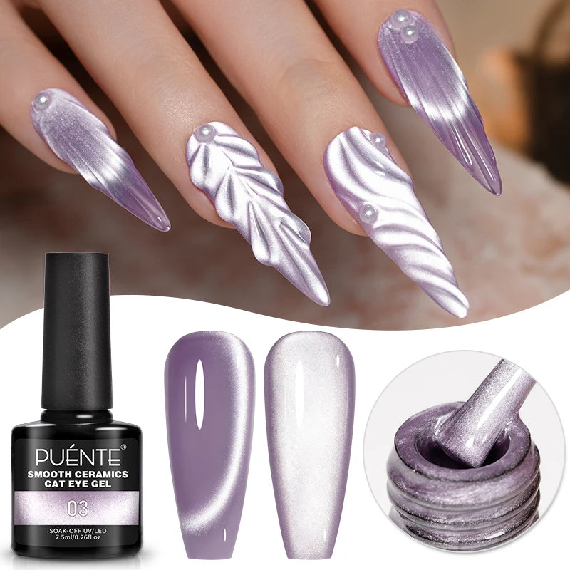 7.5ML Sparkling Rainbow Cat Magnetic Gel Nail Polish Pinkish Purple Laser Cat Eye Gel Soak Off UV Nail Art Varnish For Manicure