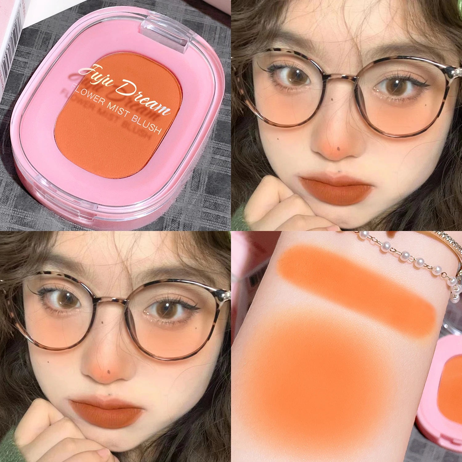 Monochrome flower mist blush powder fine matte brightens rouge natural nude powder pink trimming blush