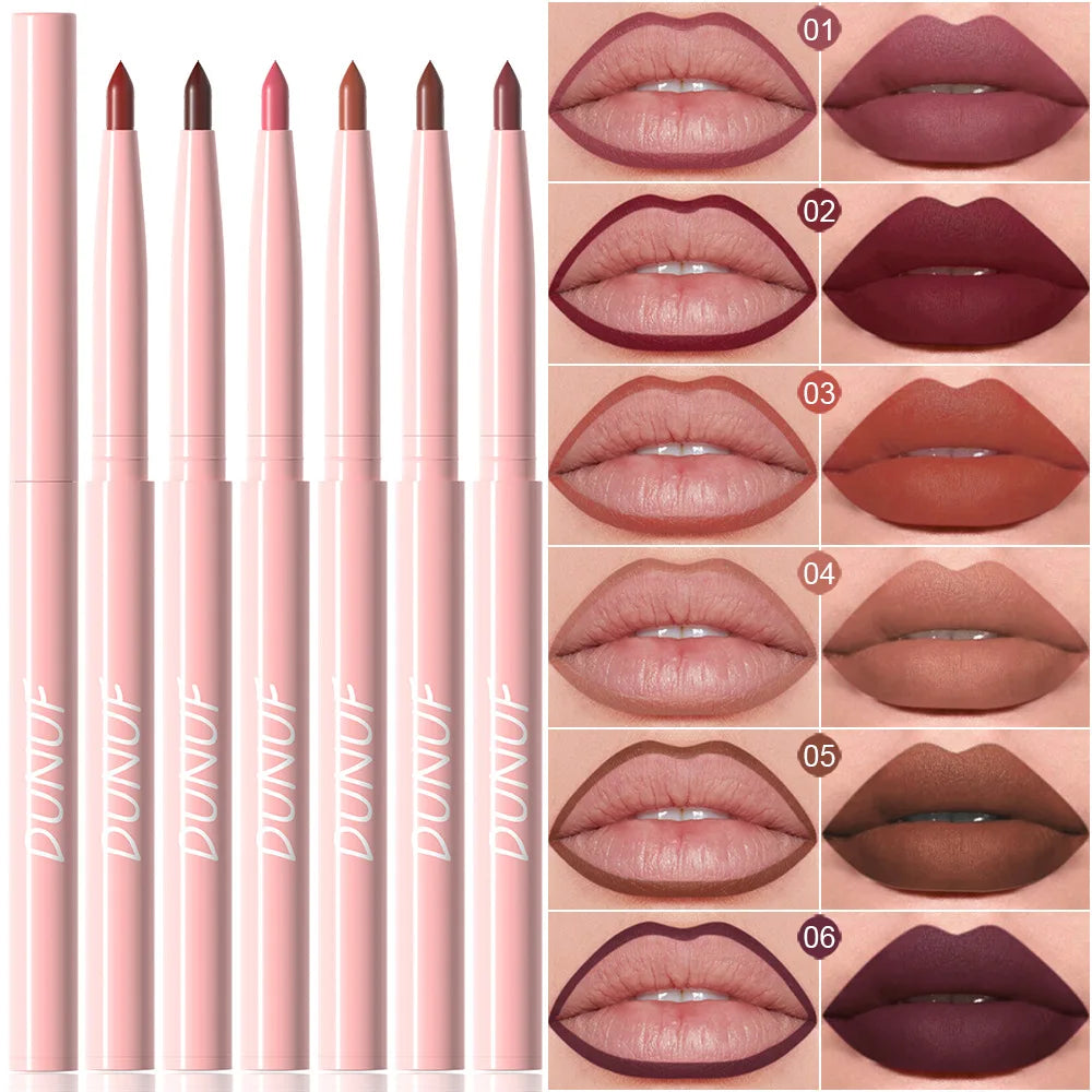 6pcs Matte Lip Liner Set Nude Brown Rose Red Waterproof Long Lasting Rotatable Lip Pencil Smooth Pigmented Kit