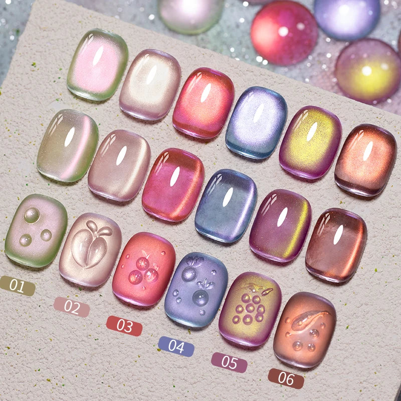 PUENTE Fruit Series Cat Magnetic Gel Nail Polish Summer Green Purple Pink Cat Eye Nail Gel Soak Off UV Semi-Permanent Varnish