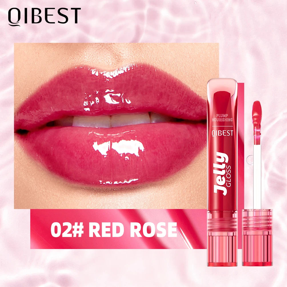 QIBEST Mirror Pearl Jelly Lipgloss Moisturizing Lasting Lipstick Hydrating Lightweight Lip Glaze Watery Crystal Lip Tint Makeup